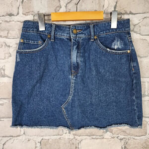 Roxy Denim Mini Skirt  Distressed Blue Size Medium Festival Cowgirl